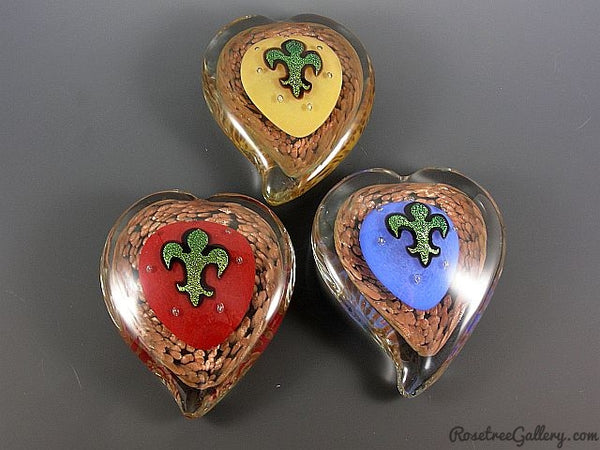 Heart Fleur de Lis Paperweight - Rosetree Blown Glass Studio and Gallery | New Orleans