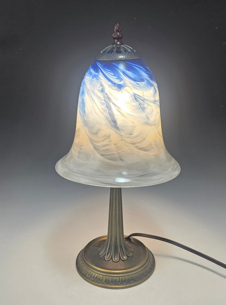 Medium Trumpet Lamp with Cast Metal Base - Blue/Gray - Rosetree Blown Glass Studio and Gallery