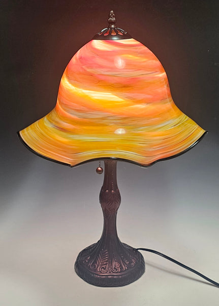 Large Flared Lamp with Cast Metal Base - Amber/Yellow - Rosetree Blown Glass Studio and Gallery