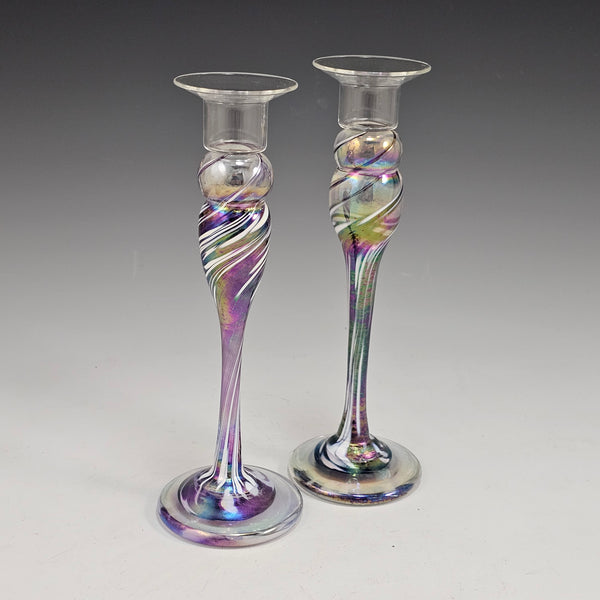 Candlestick Pair - Mardi Gras - Rosetree Blown Glass Studio and Gallery