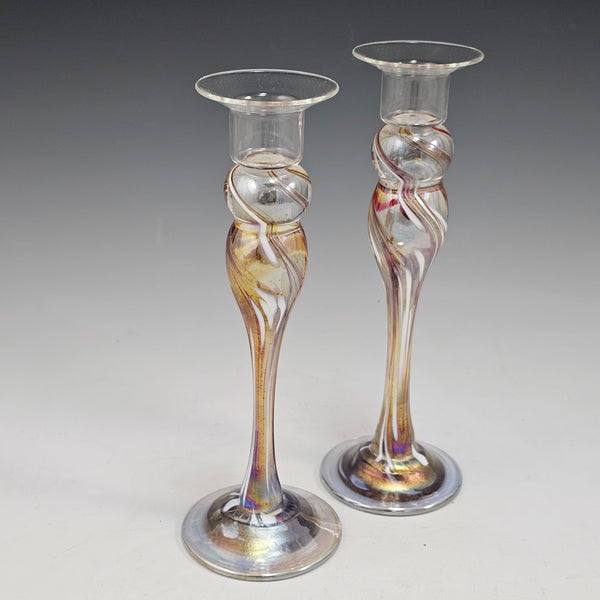 Candlestick Pair - Red/Gold - Rosetree Blown Glass Studio and Gallery