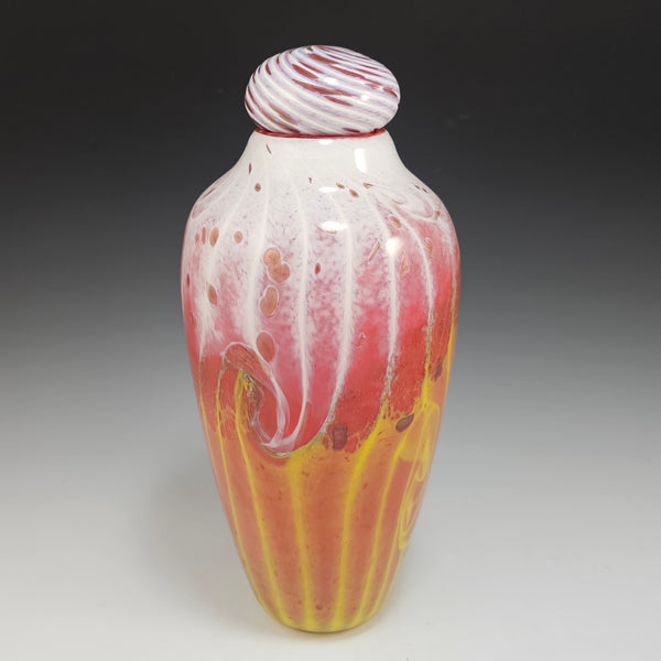 Classic Covered Container - Red/Yellow Optic - Rosetree Blown Glass Studio and Gallery