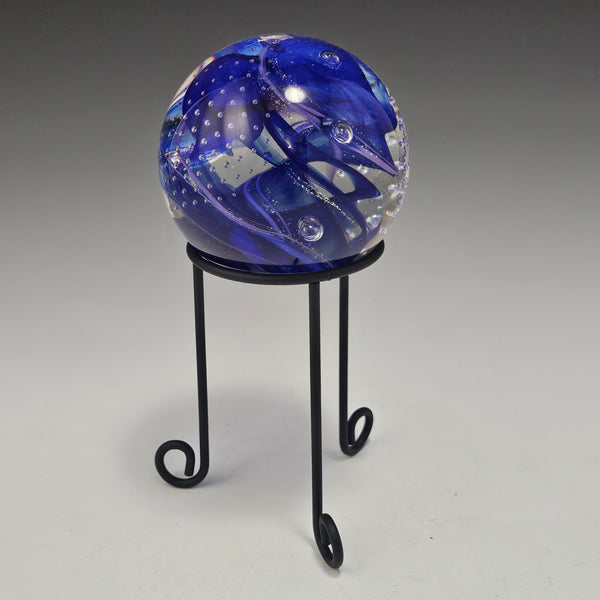 Marble with Stand - Blue w/ Dichro - Rosetree Blown Glass Studio and Gallery