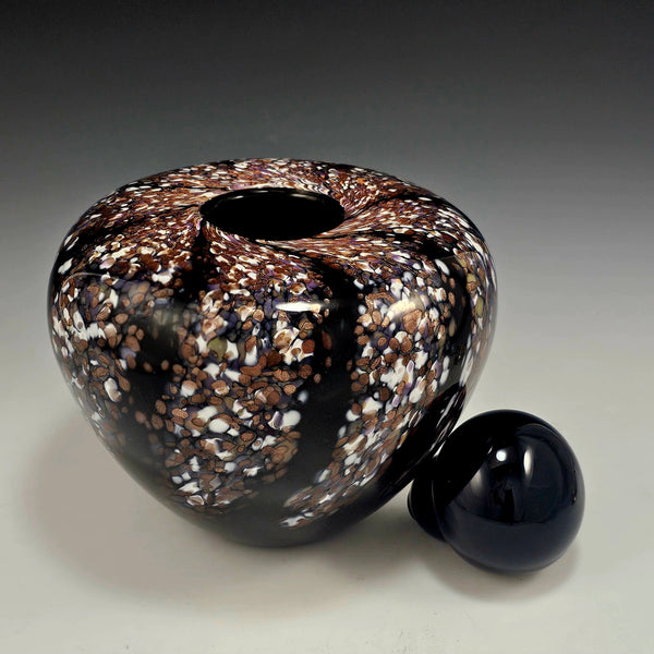Round Covered Container - Black Wisteria - Rosetree Blown Glass Studio and Gallery