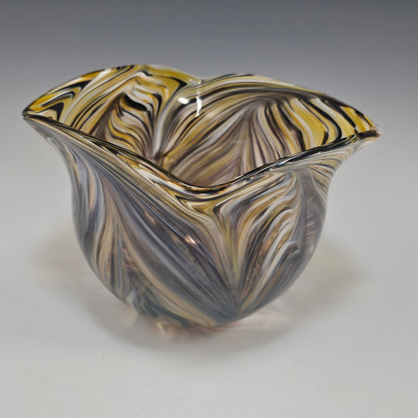 Peacock Bowl - Black/Gold - Rosetree Blown Glass Studio and Gallery