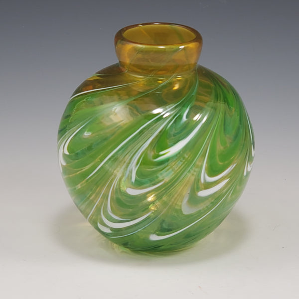 Amber/Green/White Round Bud Vase - Rosetree Blown Glass Studio and Gallery